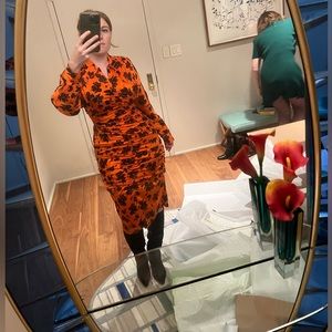 Orange ganni satin midi dress, once worn, size DE 38